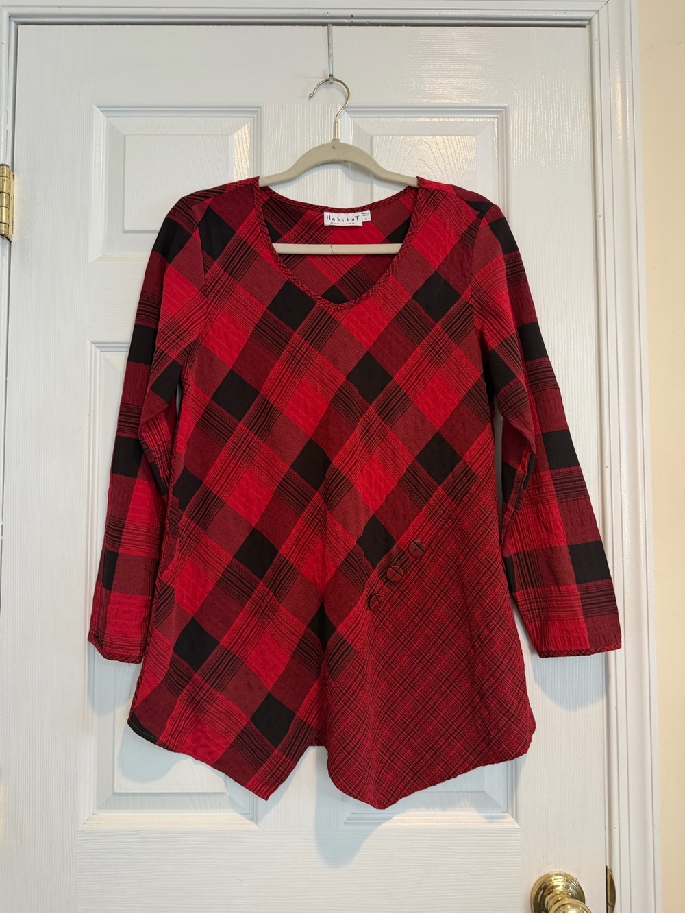 Habitat Red and Black Plaid V-Neck Long Sleeve Tunic